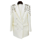 Handmade Gorgeous Heavy Industry Beads Diamond Slim-fit Long Blazer - kinko